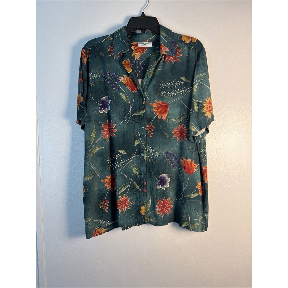 Vintage Alfred Dunner Shirt Women 16W Green Teal Floral Vibrant Short Sleeve 90s - Picture 3 of 8